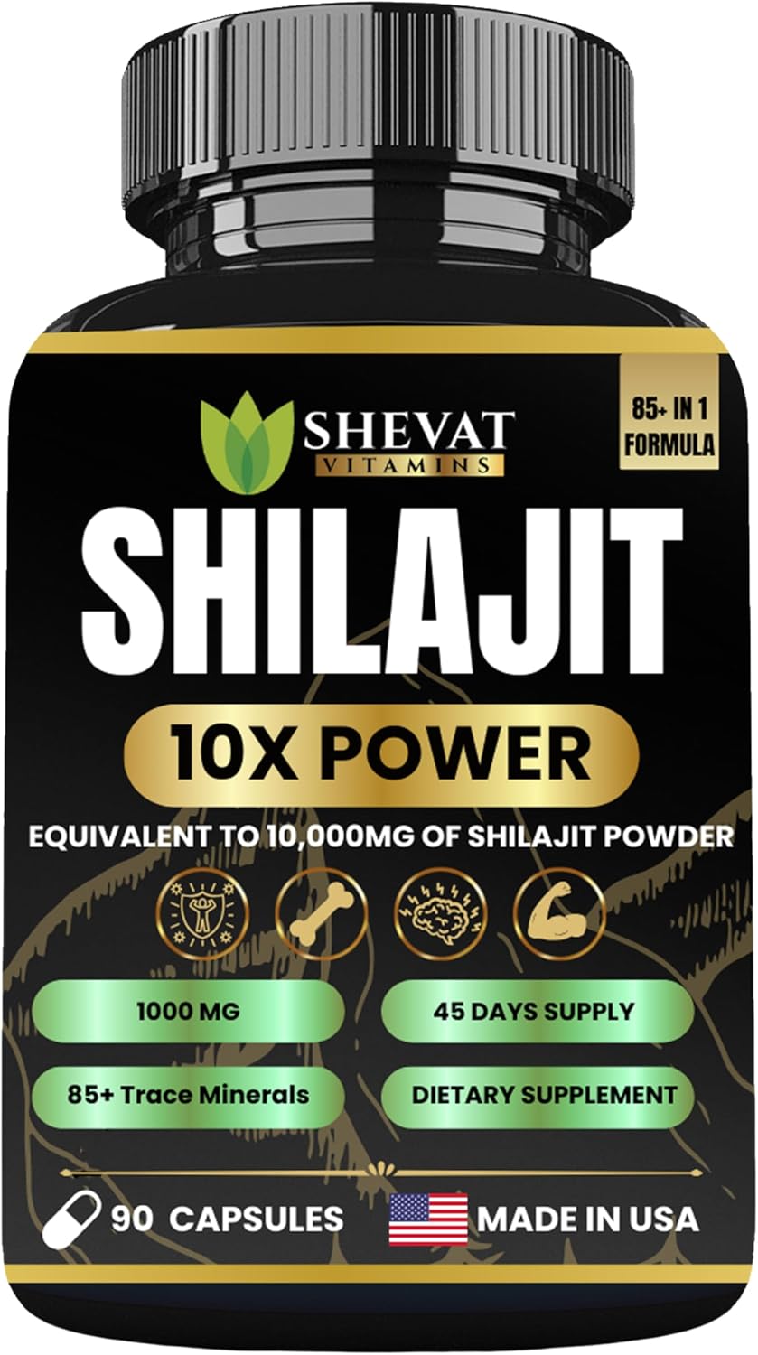 Organic Shilajit Capsules 22000mg with 85+ Trace Minerals for Energy & Immune Support - Non-GMO Shilajit Pills for Men & Women - Made in USA