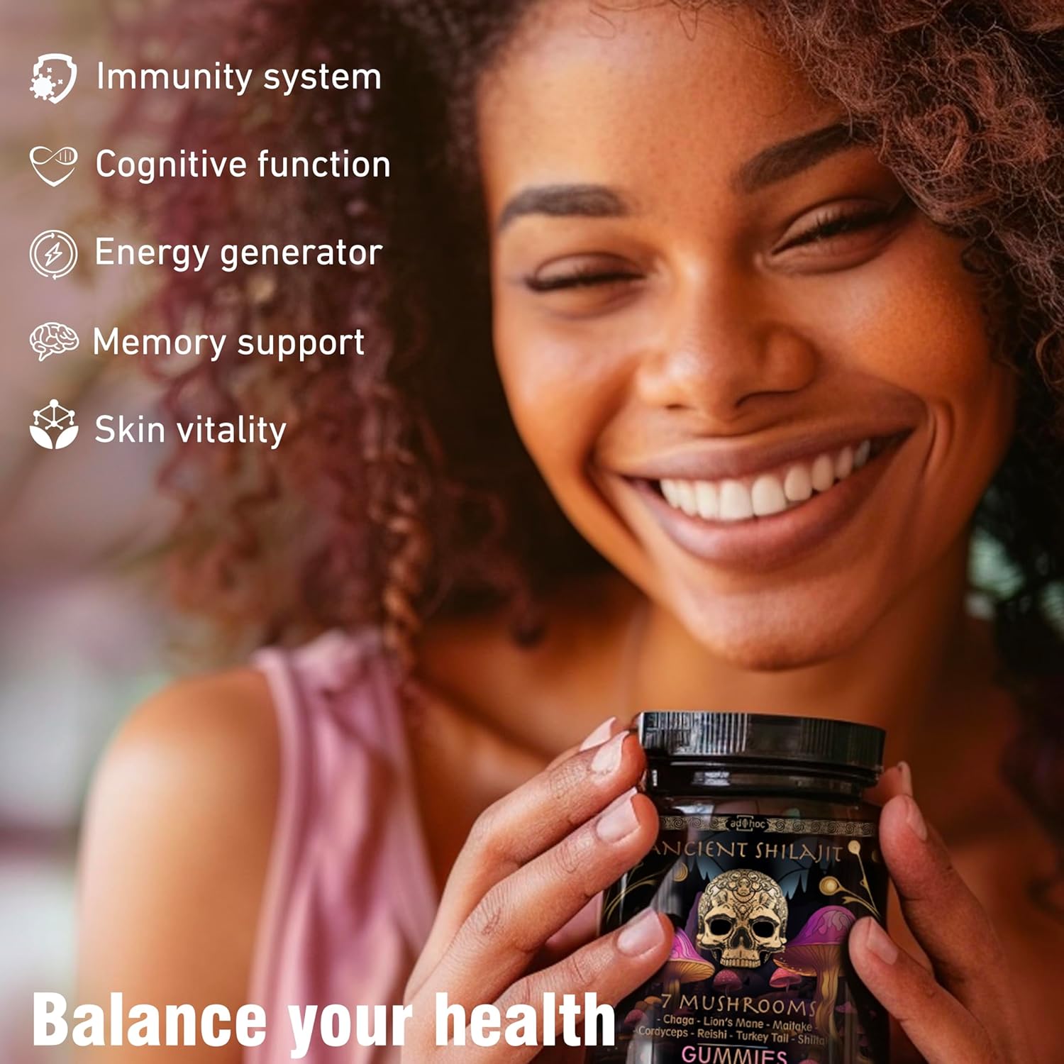 Organic Shilajit Gummies for Immune and Energy Support with Mushrooms - 120 Ct