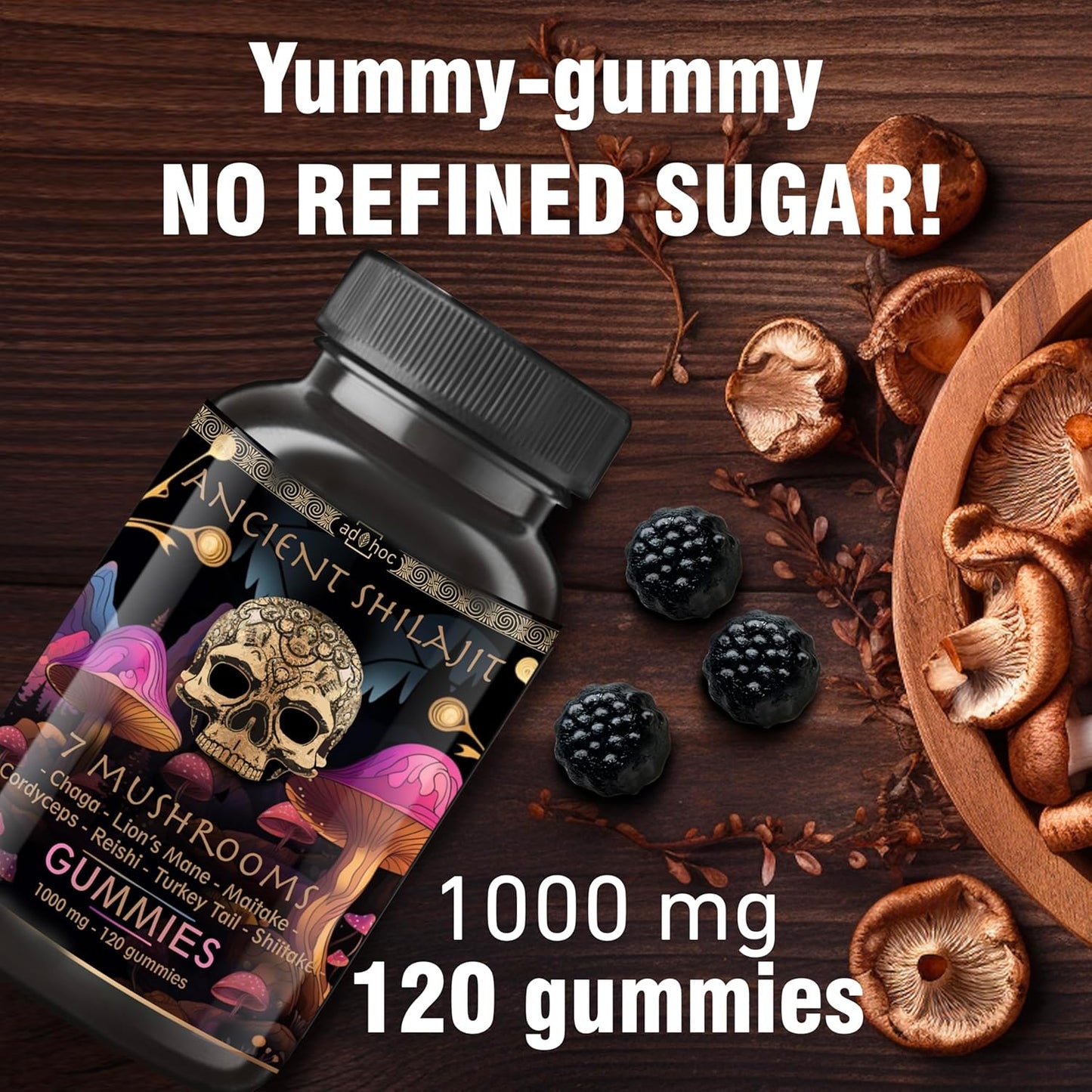 Organic Shilajit Gummies for Immune and Energy Support with Mushrooms - 120 Ct
