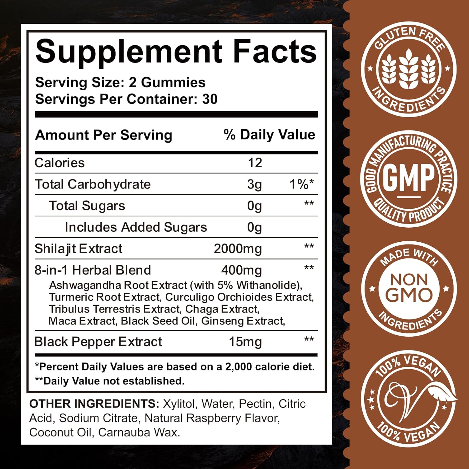 Organic Shilajit Gummies with Ashwagandha & Maca for Energy & Immunity - 2000mg Himalayan Shilajit Resin with 85+ Trace Minerals - Sugar Free Raspberry Flavor - 60ct