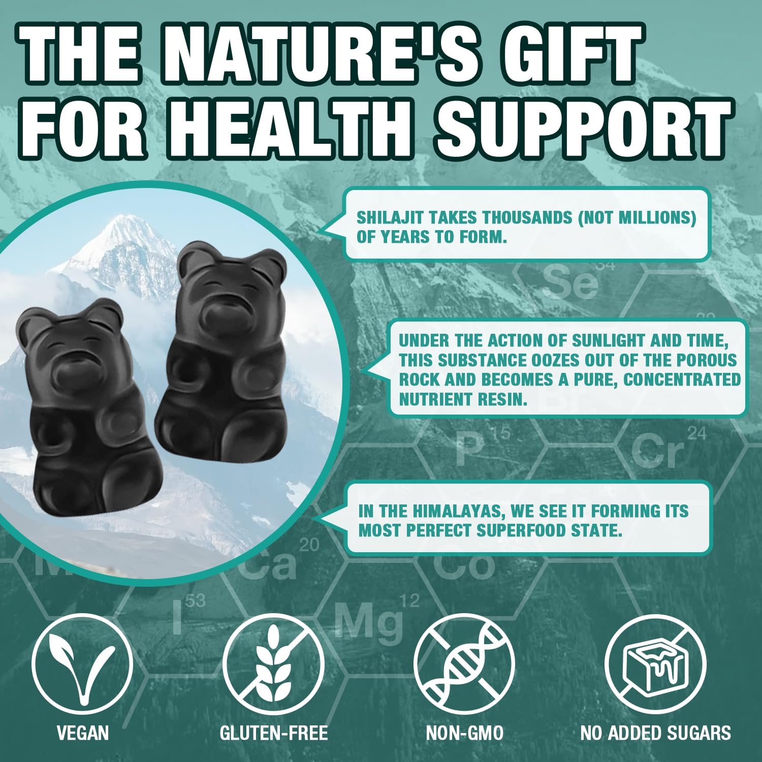 Organic Shilajit Gummy Supplement: 1000 MG with 85+ Trace Minerals for Energy, Brain, and Immunity - 60 Count Pack for Men and Women