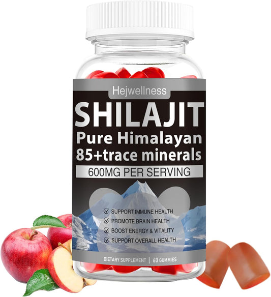 Organic Shilajit Gummy Supplement with 85+ Trace Minerals & Ashwagandha - Energy Boost for Men & Women - 60 Gummies - Apple Flavor
