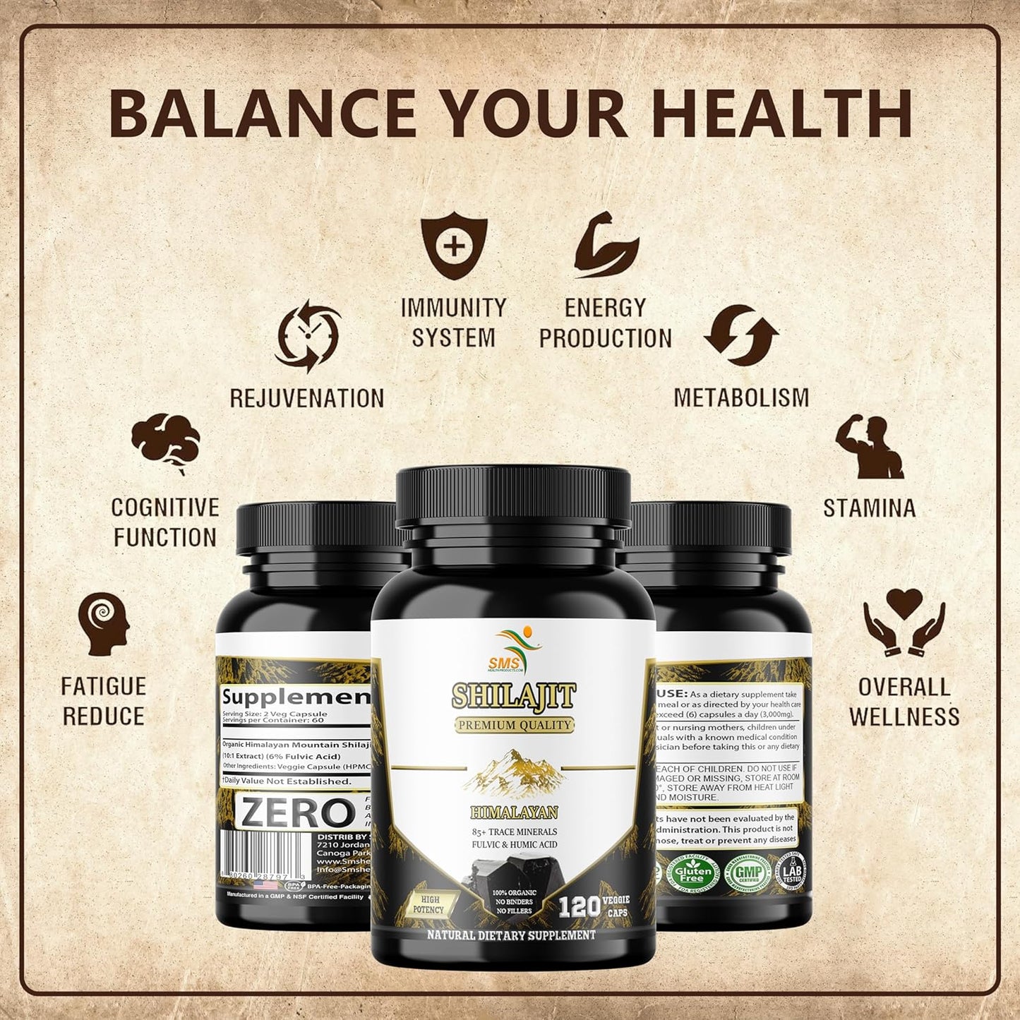 Organic Shilajit Pure Himalayan Capsules - 1,000mg Fulvic Acid Supplement - 120 Count - 85+ Trace Minerals - No Fillers or Binders