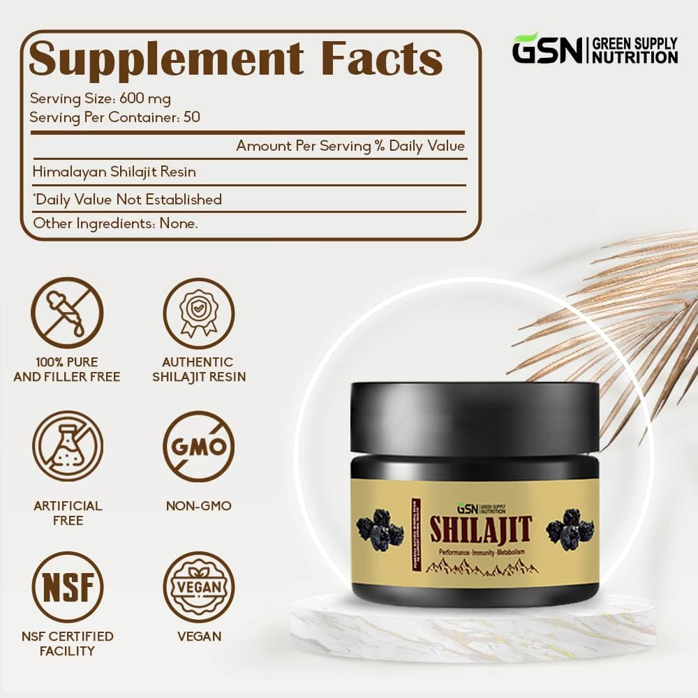 Organic Shilajit Resin 30g - Himalayan Blend with 85+ Trace Minerals & Fulvic Acid - 600mg Maximum Potency - Energy Boost & Immune Support - 50 Servings