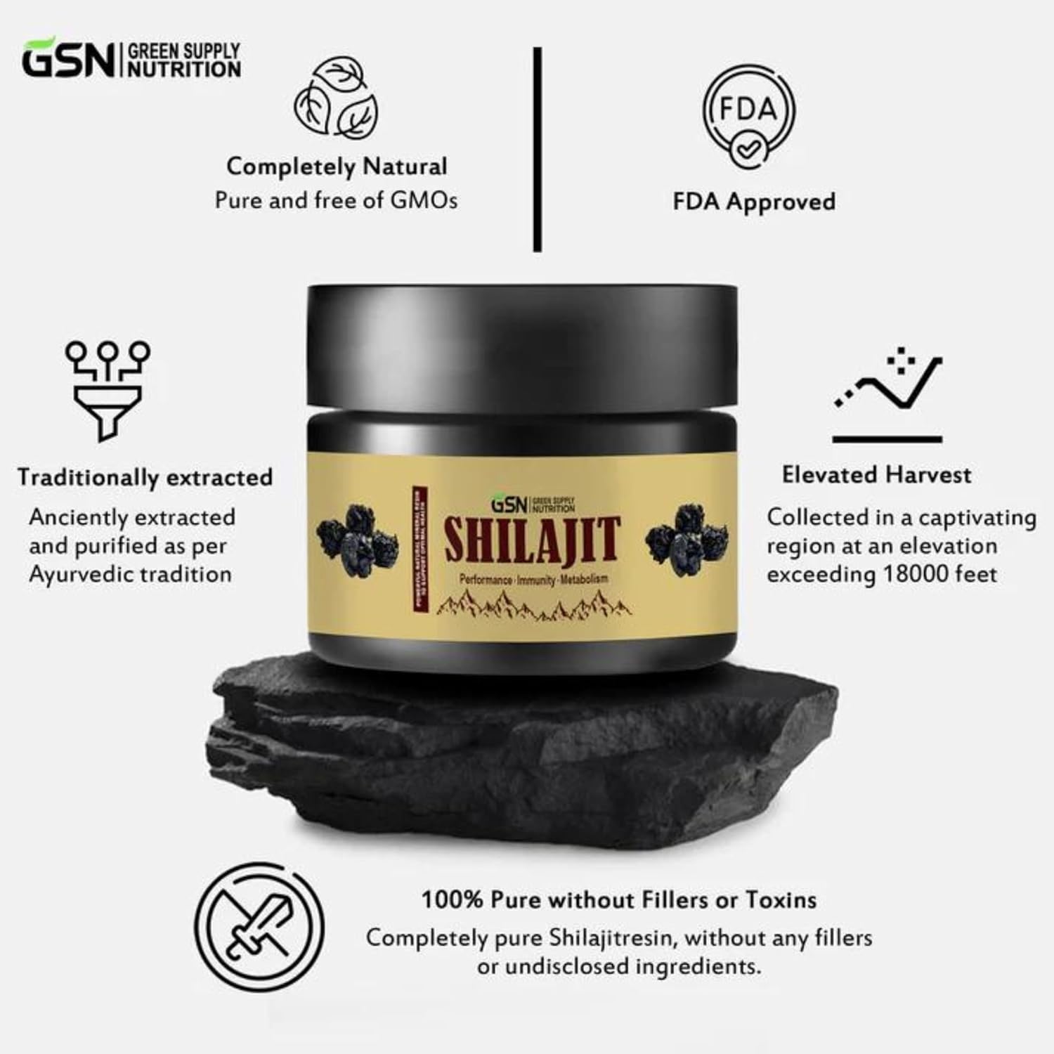 Organic Shilajit Resin 30g - Himalayan Blend with 85+ Trace Minerals & Fulvic Acid - 600mg Maximum Potency - Energy Boost & Immune Support - 50 Servings