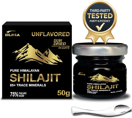 Organic Shilajit Resin Supplement - Pure Himalayan Gold+ Grade with 85+ Trace Minerals, 75% Fulvic Acid, Energy & Immune Support - 50g