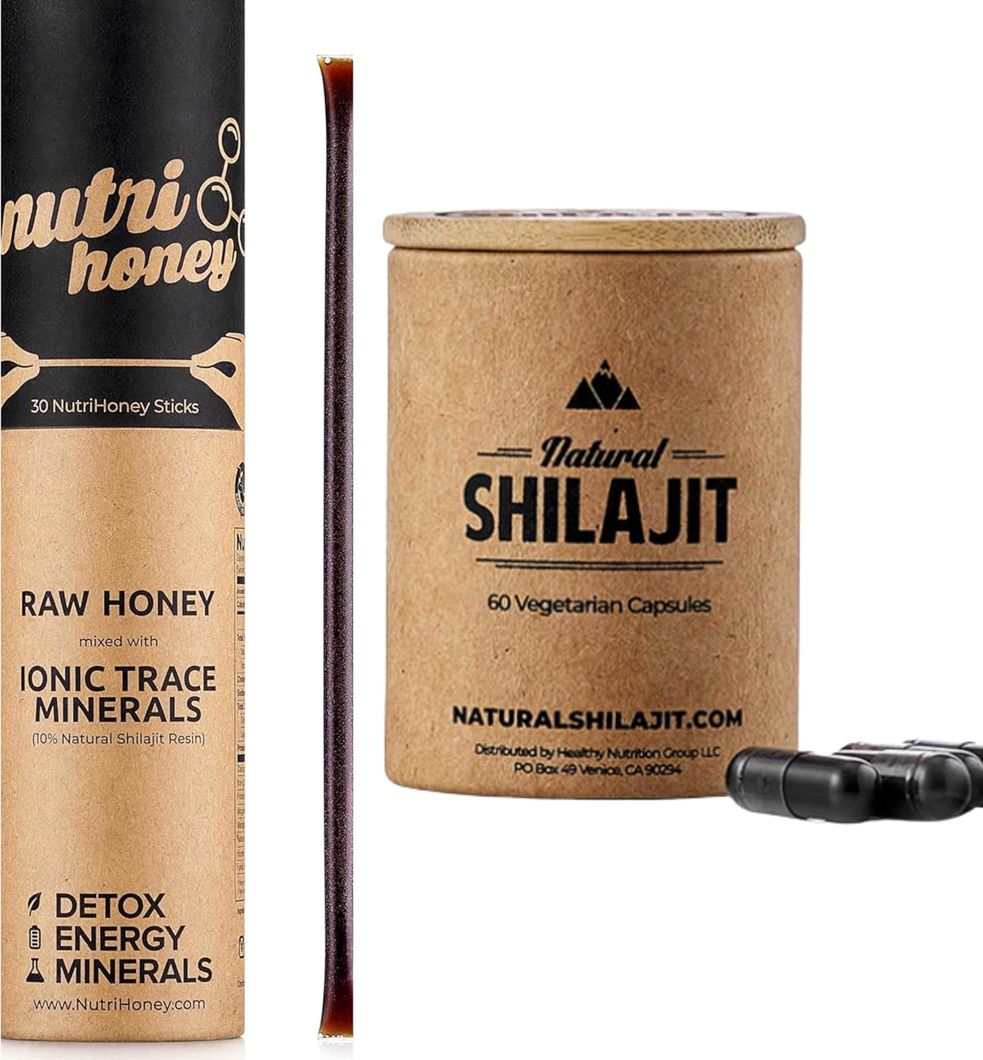 Organic Shilajit Supplements Combo: Capsules & Honey Sticks (1-2 Months Supply)