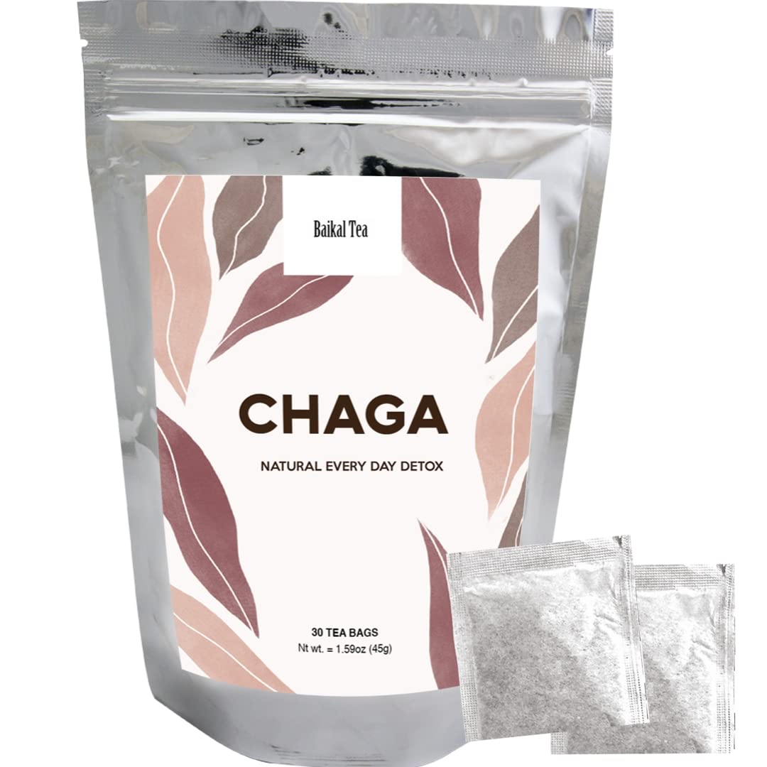 Organic Siberian Birch Chaga Mushroom Tea Bags - 30 Count - Natural Detox & Digestive Support - Wildcrafted by Baikal Tea - No Additives