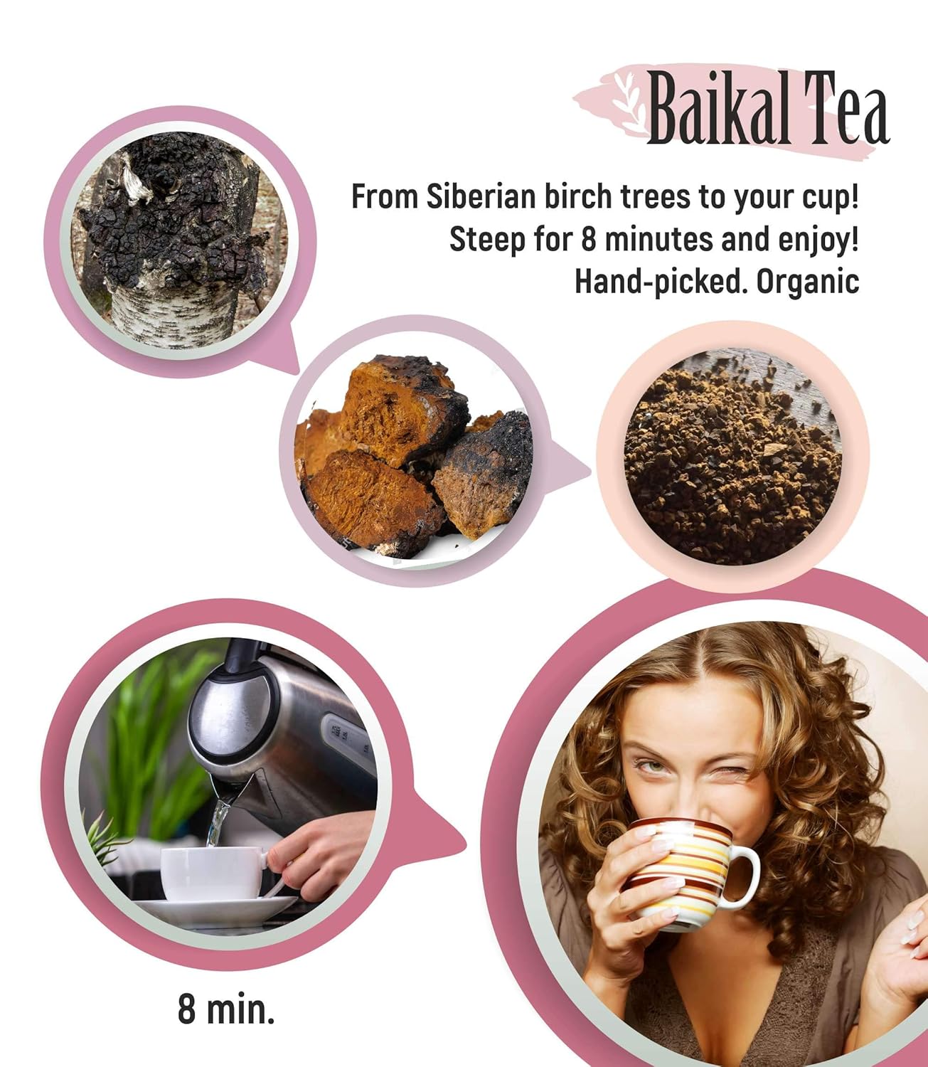 Organic Siberian Birch Chaga Mushroom Tea Bags - 30 Count - Natural Detox & Digestive Support - Wildcrafted by Baikal Tea - No Additives