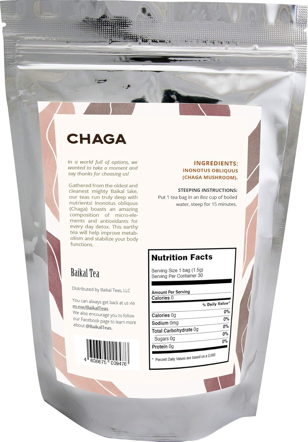 Organic Siberian Birch Chaga Mushroom Tea Bags - 30 Count - Natural Detox & Digestive Support - Wildcrafted by Baikal Tea - No Additives
