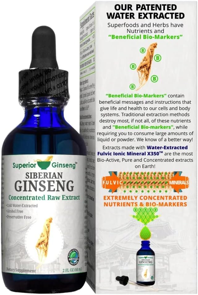Organic Siberian Ginseng Root Extract - Alcohol-Free 2oz - Adaptogen for Stress & Immune Support - Cold Fulvic Mineral Water Extracted - BoostGo Australia
