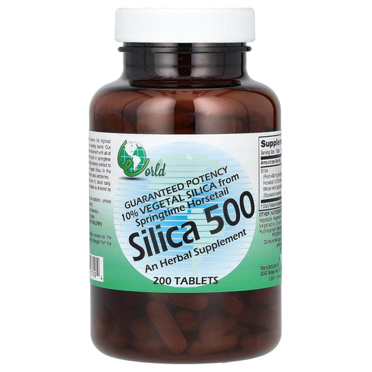 Organic Silica Tablets 500mg - 200 Count - Natural Supplement for Hair, Skin, and Nail Health