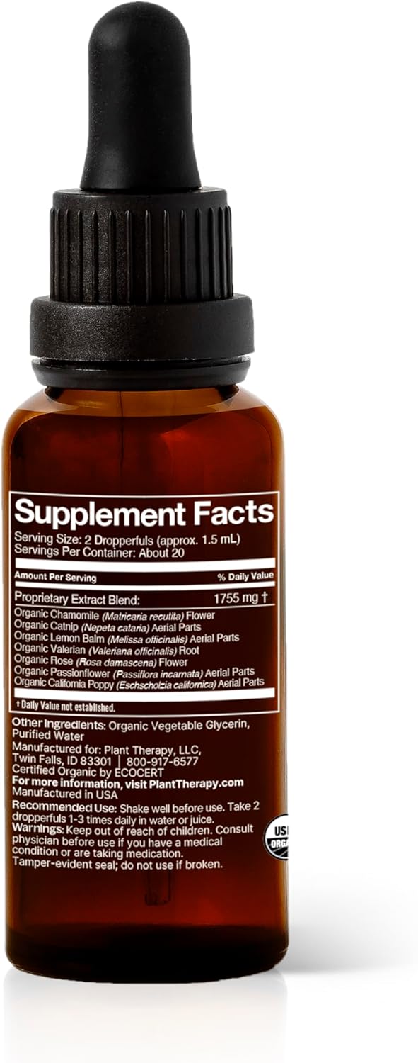 Organic Sleep Better Tincture 30 mL - Supports Relaxation & Sleep with Chamomile, Lemon Balm & Valerian Extracts - Plant Therapy