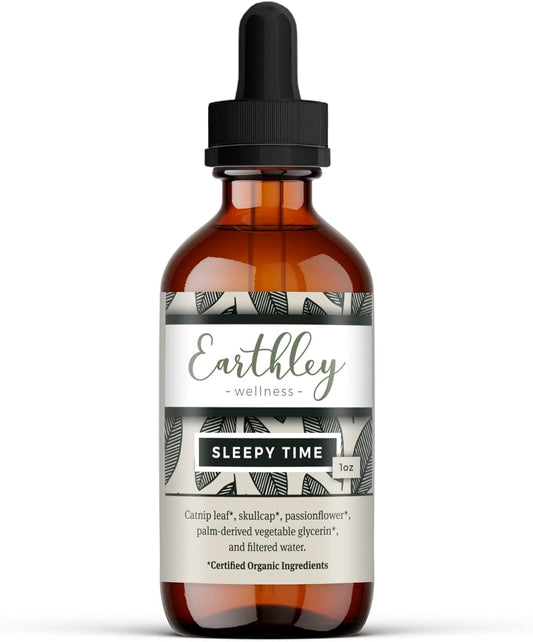 Organic Sleepy Time Herbal Extract for Restful Sleep - Earthley Wellness - Catnip, Skullcap, Passionflower - 1oz