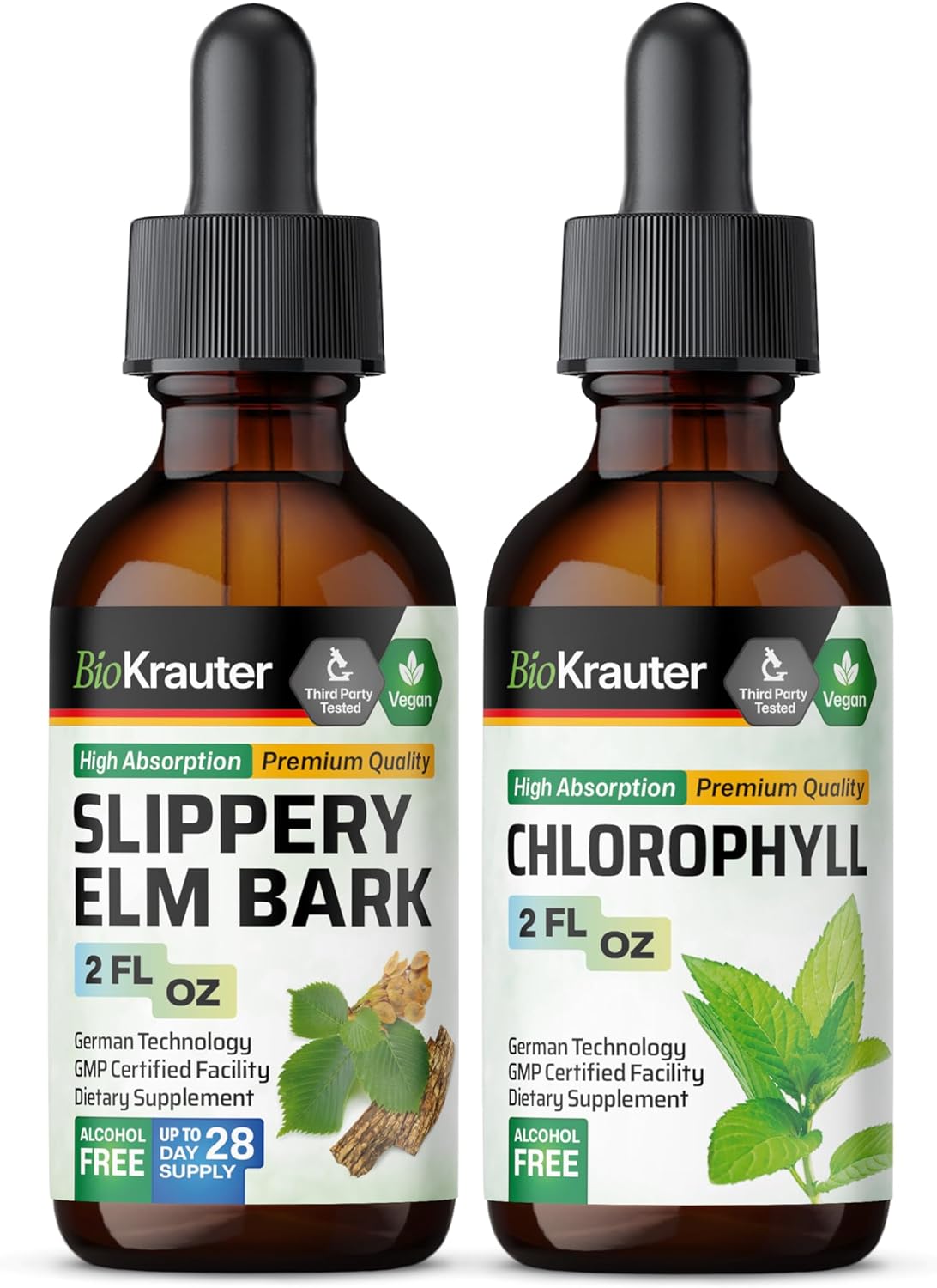 Organic Slippery Elm and Chlorophyll Tincture Bundle - 2 Fl. Oz. Each