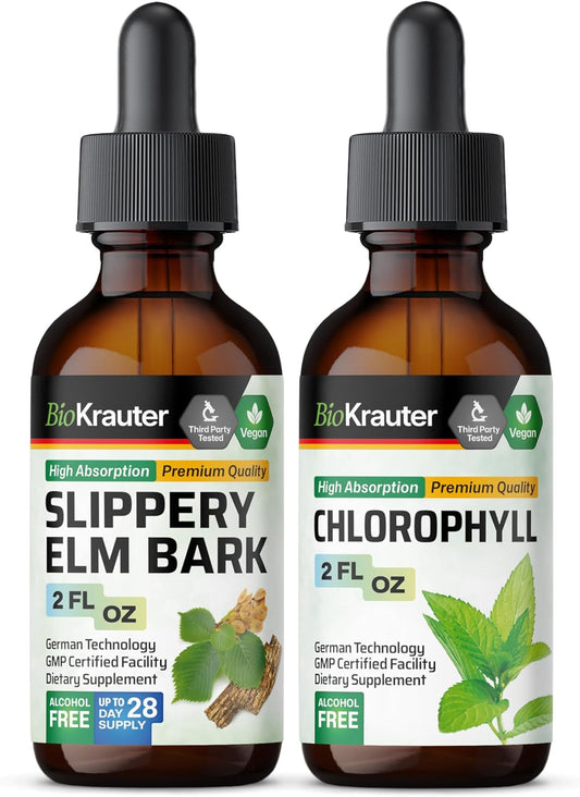 Organic Slippery Elm and Chlorophyll Tincture Bundle - 2 Fl. Oz. Each