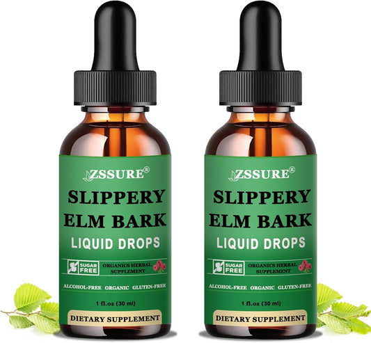 Organic Slippery Elm Bark Liquid Drops (2 Pack) - 1000mg Digestive Gut Health Supplement - Vegan & Alcohol-Free