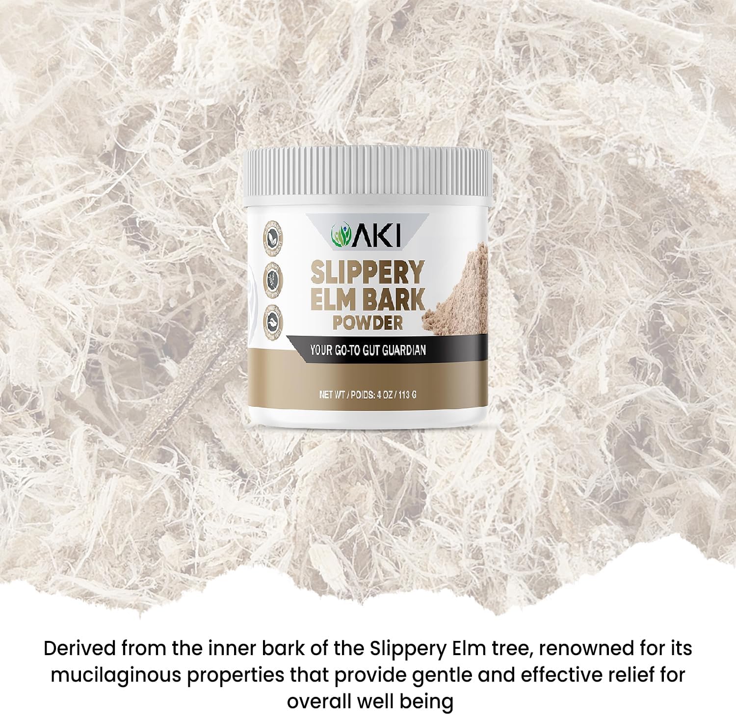 Organic Slippery Elm Bark Powder - Plant-Based Protein for Digestive Wellness & Throat Comfort - Vegan, Gluten-Free, Non-GMO (4oz/113g)