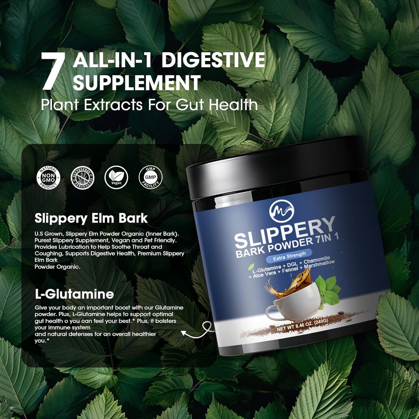 Organic Slippery Elm Bark Powder Blend for Throat & Digestive Support - 40 Servings