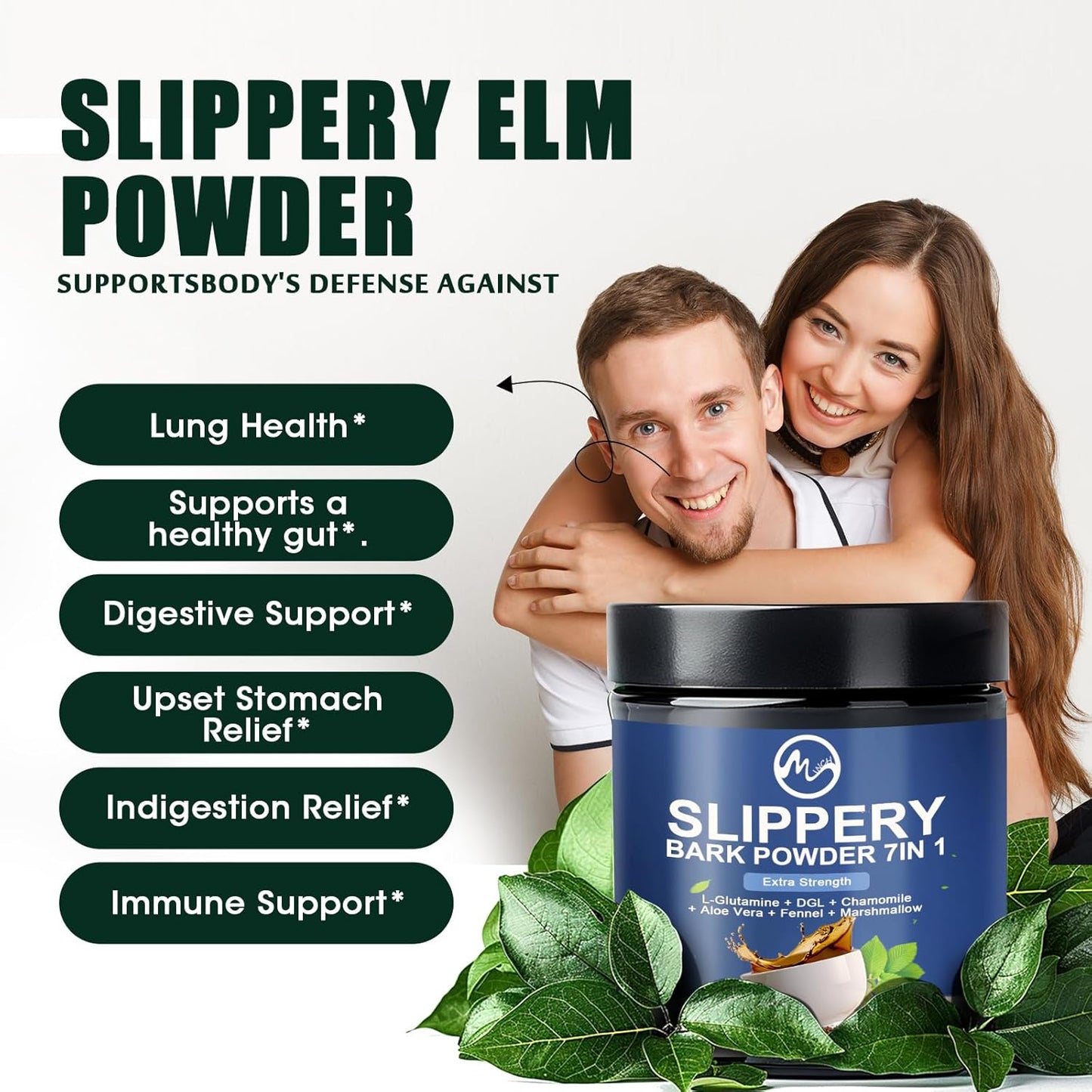 Organic Slippery Elm Bark Powder Blend for Throat & Digestive Support - 40 Servings