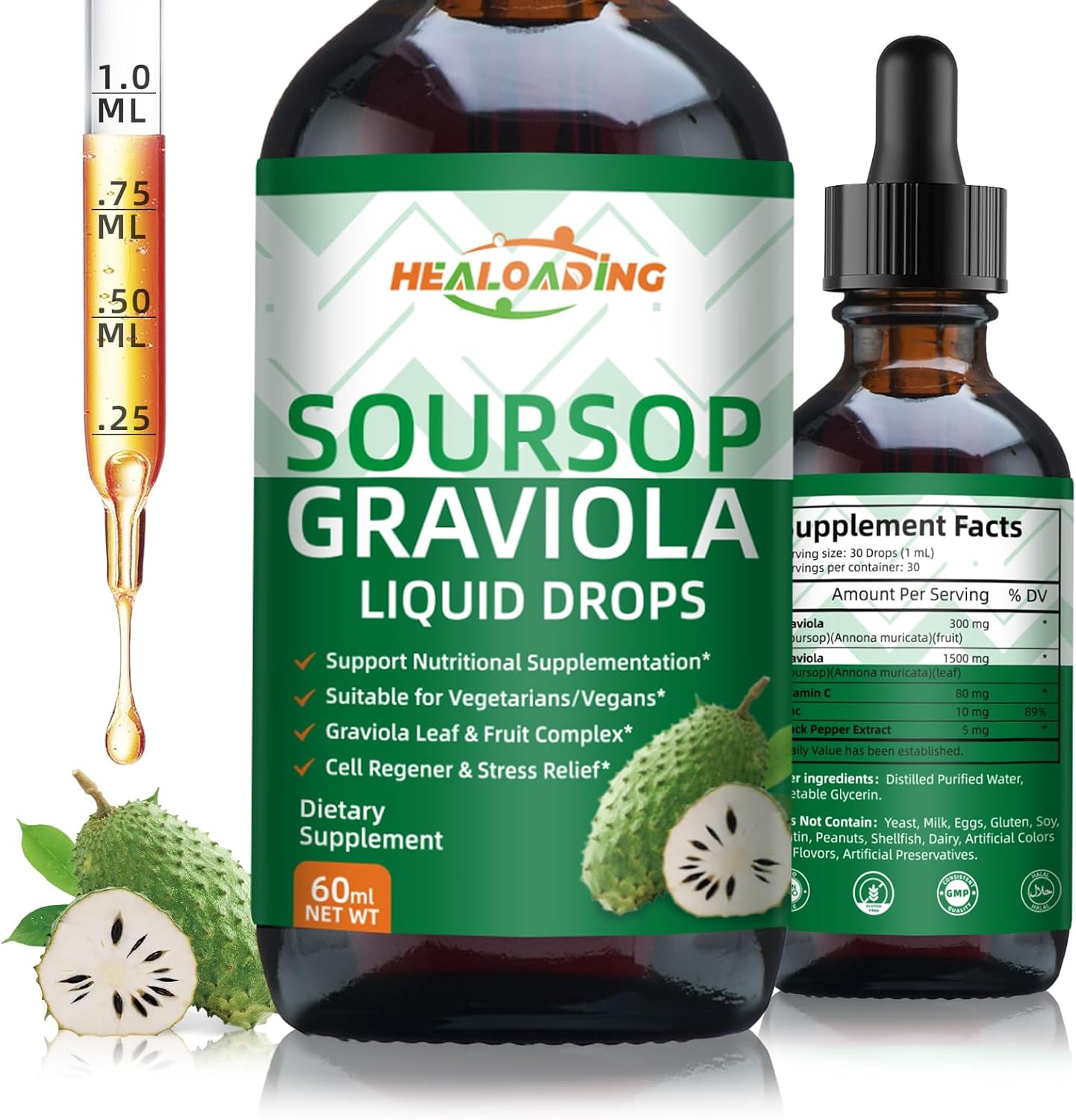 Organic Soursop Bitters Liquid Drop: Graviola Leaf Extract for Cell Regeneration, Immune Support, Relaxation, and Antioxidant Boost