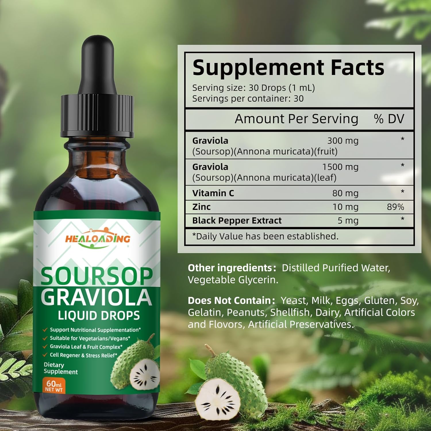 Organic Soursop Bitters Liquid Drop: Graviola Leaf Extract for Cell Regeneration, Immune Support, Relaxation, and Antioxidant Boost