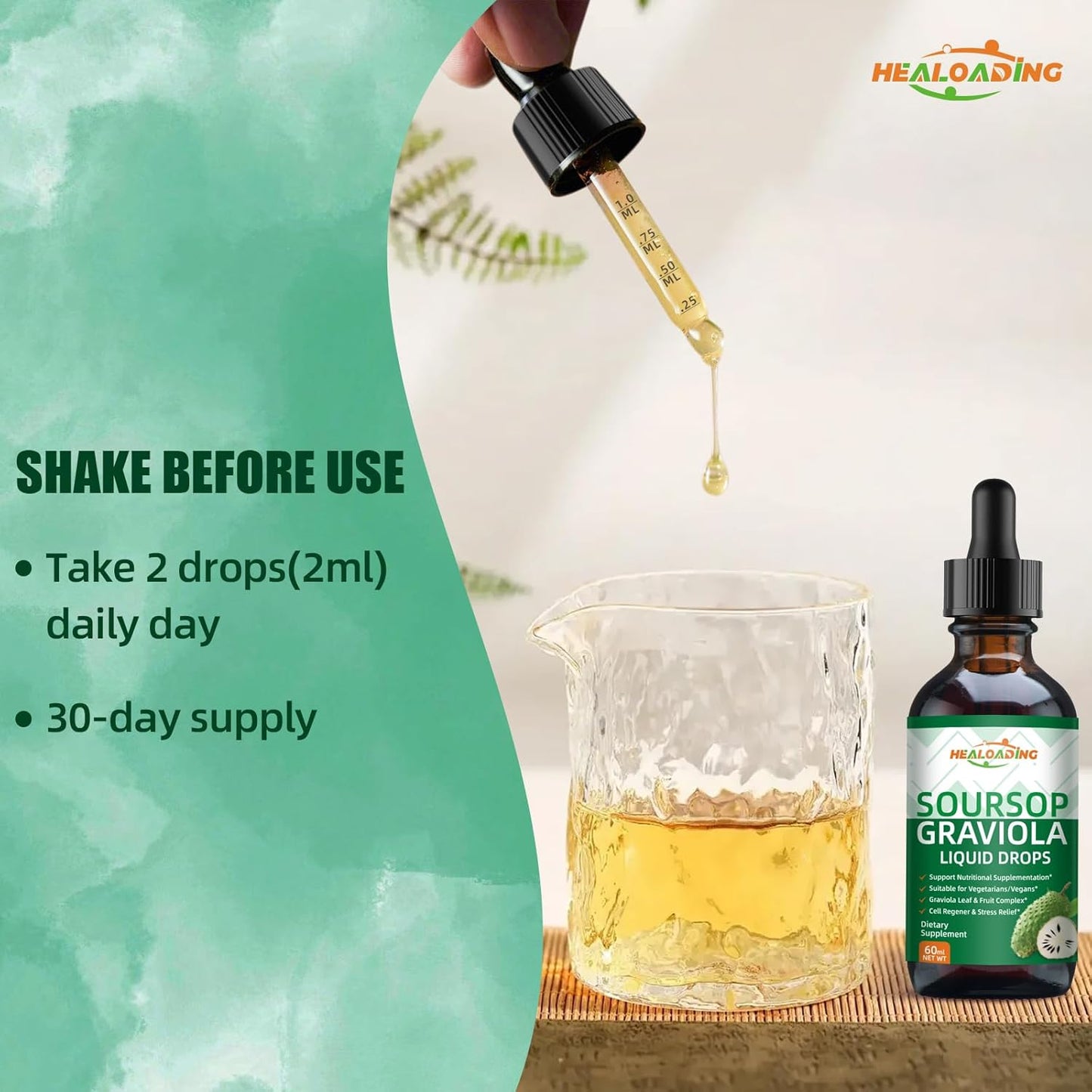 Organic Soursop Bitters Liquid Drop: Graviola Leaf Extract for Cell Regeneration, Immune Support, Relaxation, and Antioxidant Boost