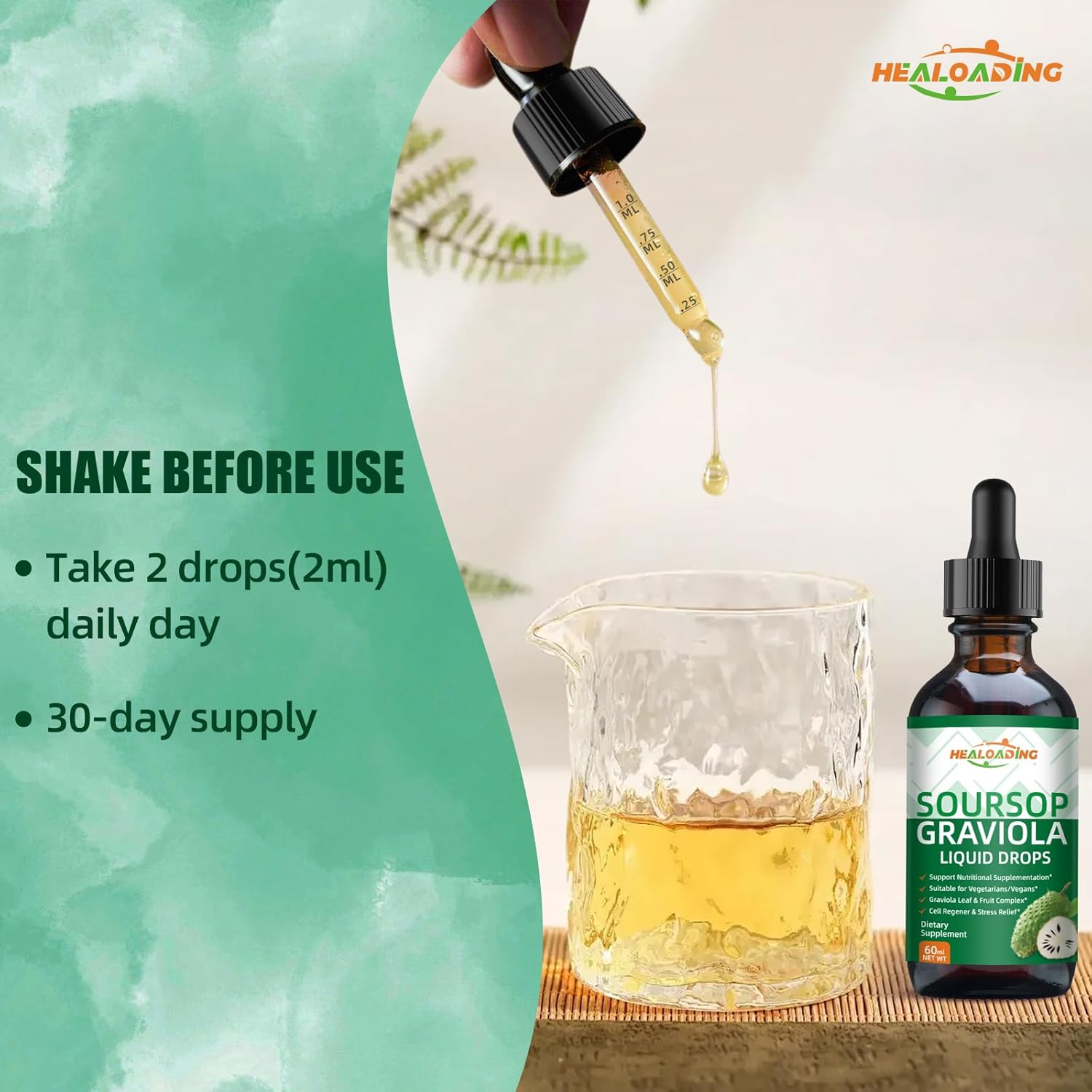 Organic Soursop Bitters Liquid Drop: Graviola Leaf Extract for Cell Regeneration, Immune Support, Relaxation, and Antioxidant Boost