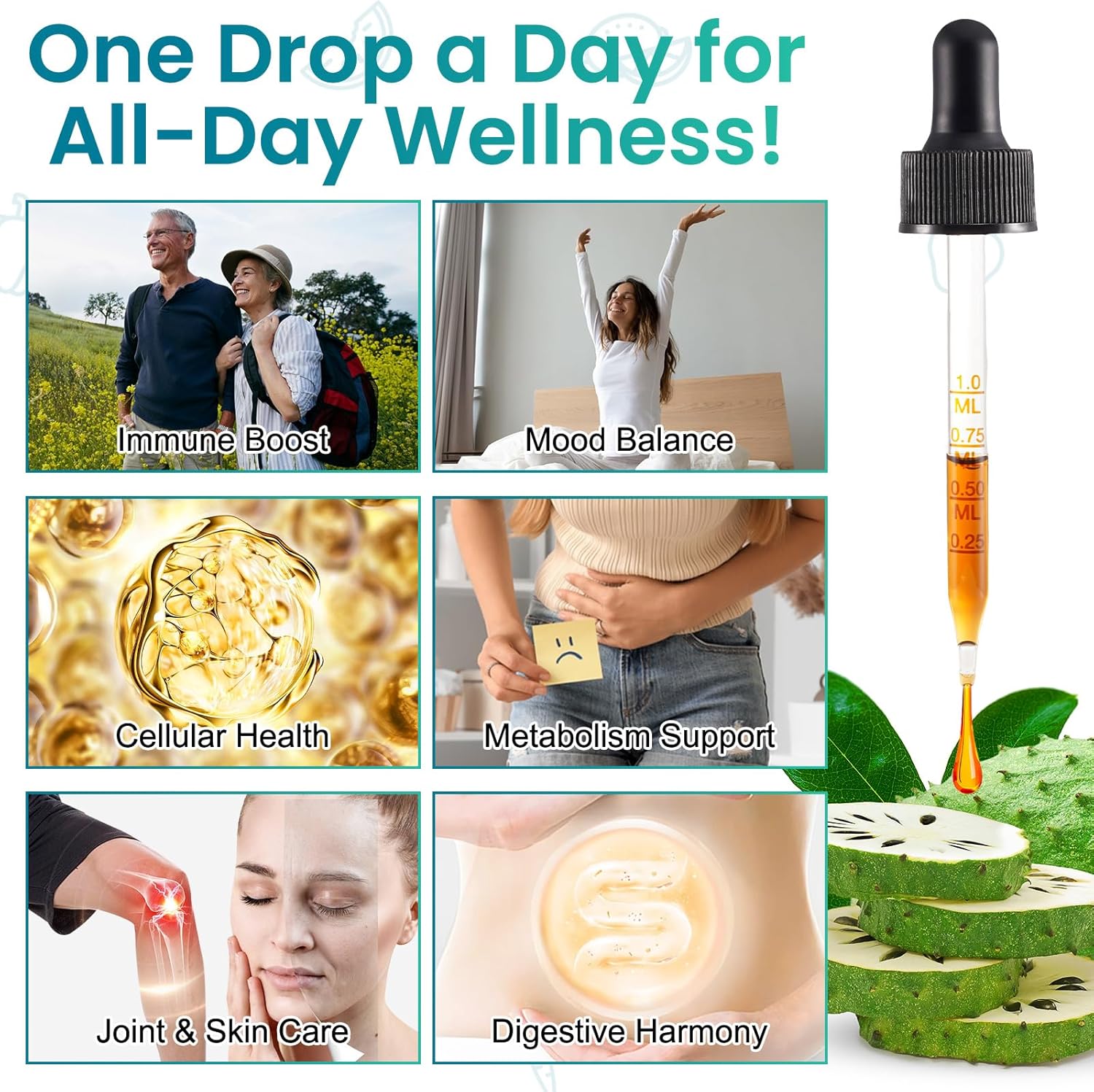 Organic Soursop Bitters Liquid Drops with Graviola Extract - Natural Multivitamin for Men & Women