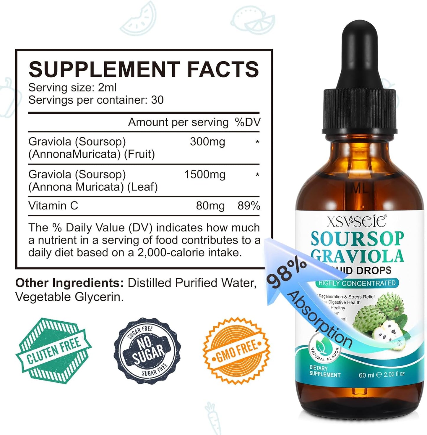 Organic Soursop Bitters Liquid Drops with Graviola Extract - Natural Multivitamin for Men & Women