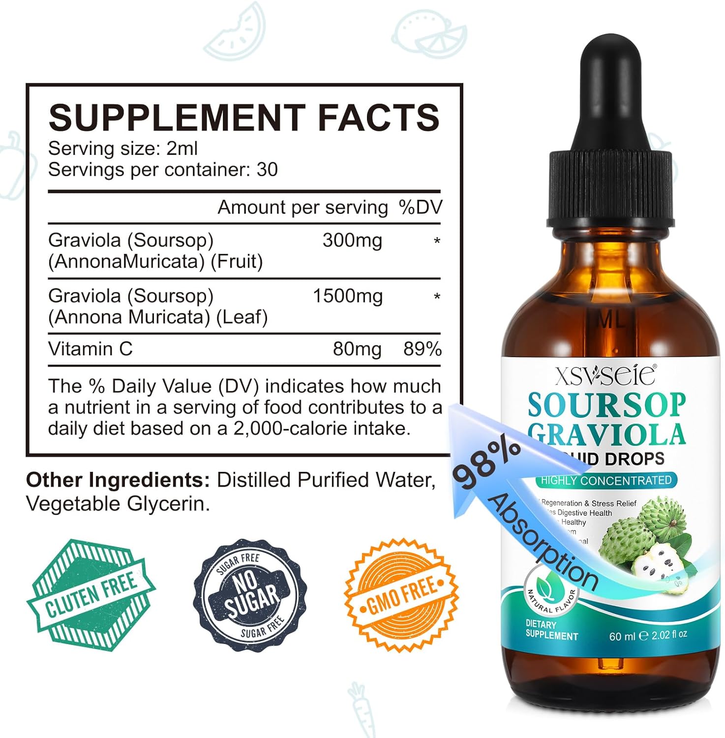 Organic Soursop Bitters Liquid Drops with Graviola Extract - Natural Multivitamin for Men & Women