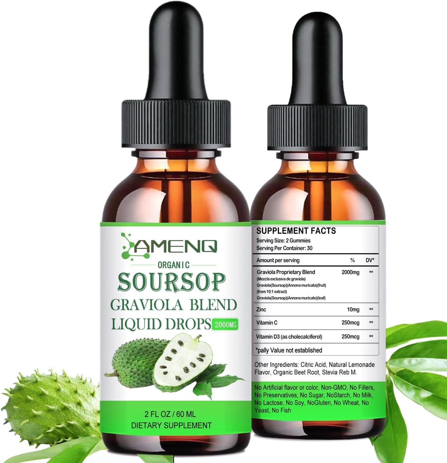 Organic Soursop Bitters Liquid with Multivitamin Drops - Immune & Energy Support