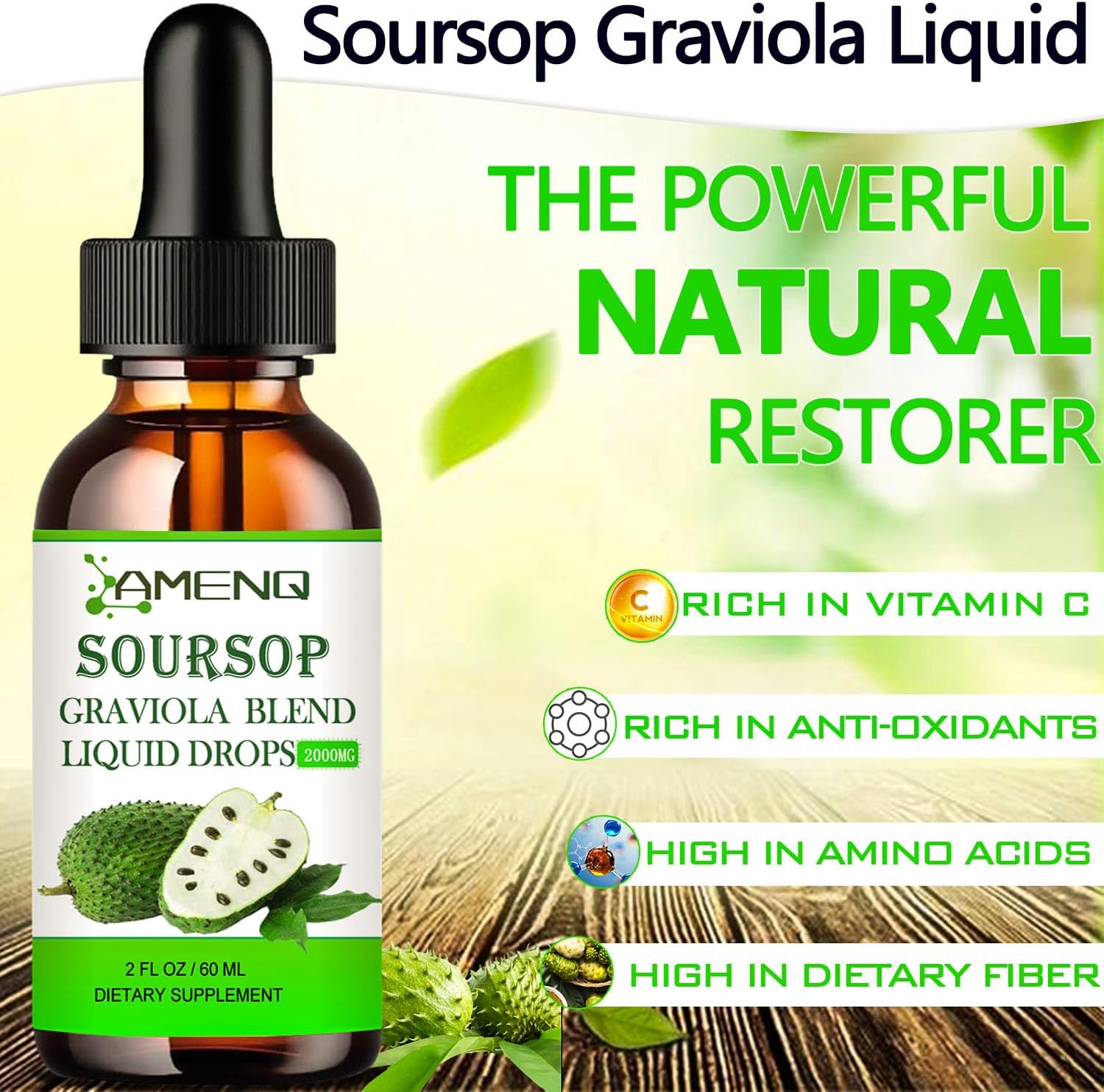 Organic Soursop Bitters Liquid with Multivitamin Drops - Immune & Energy Support