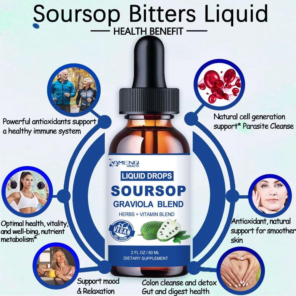 Organic Soursop Bitters Liquid with Sea Moss, Elderberry, Multivitamin & Zinc - 16-in-1 Soursop Oil for Skin, Cell Support, Antioxidant, Immune Booster - Pineapple Flavor - 2 Fl/Oz