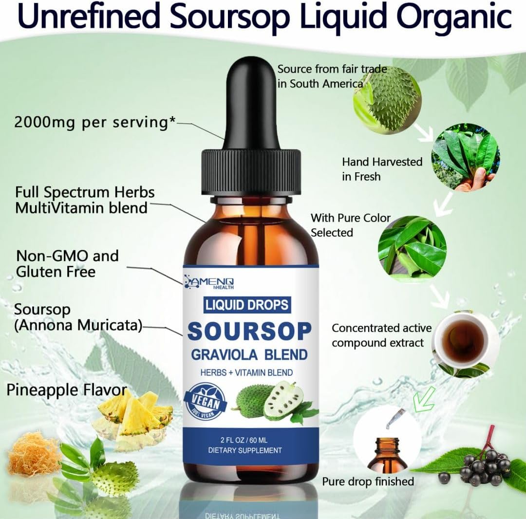 Organic Soursop Bitters Liquid with Sea Moss, Elderberry, Multivitamin & Zinc - 16-in-1 Soursop Oil for Skin, Cell Support, Antioxidant, Immune Booster - Pineapple Flavor - 2 Fl/Oz