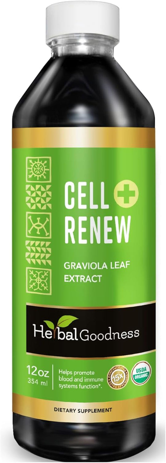 Organic Soursop Extract 12oz - 15X Concentrate, Promotes Cell Renewal, Immunity Boost, Sleep Support - Kosher - USA Made