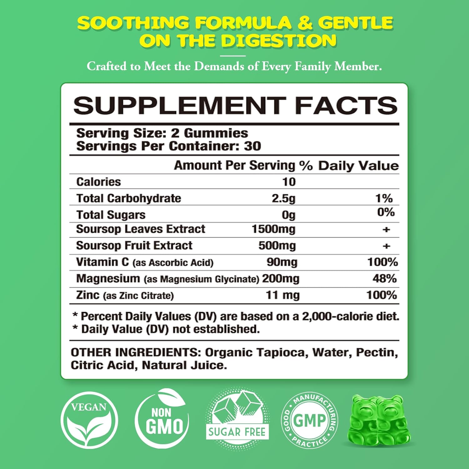 Organic Soursop Graviola Gummies - 2 Pack with Digestive Aid & Immune Support - 120 Apple Flavored Antioxidant Gummies