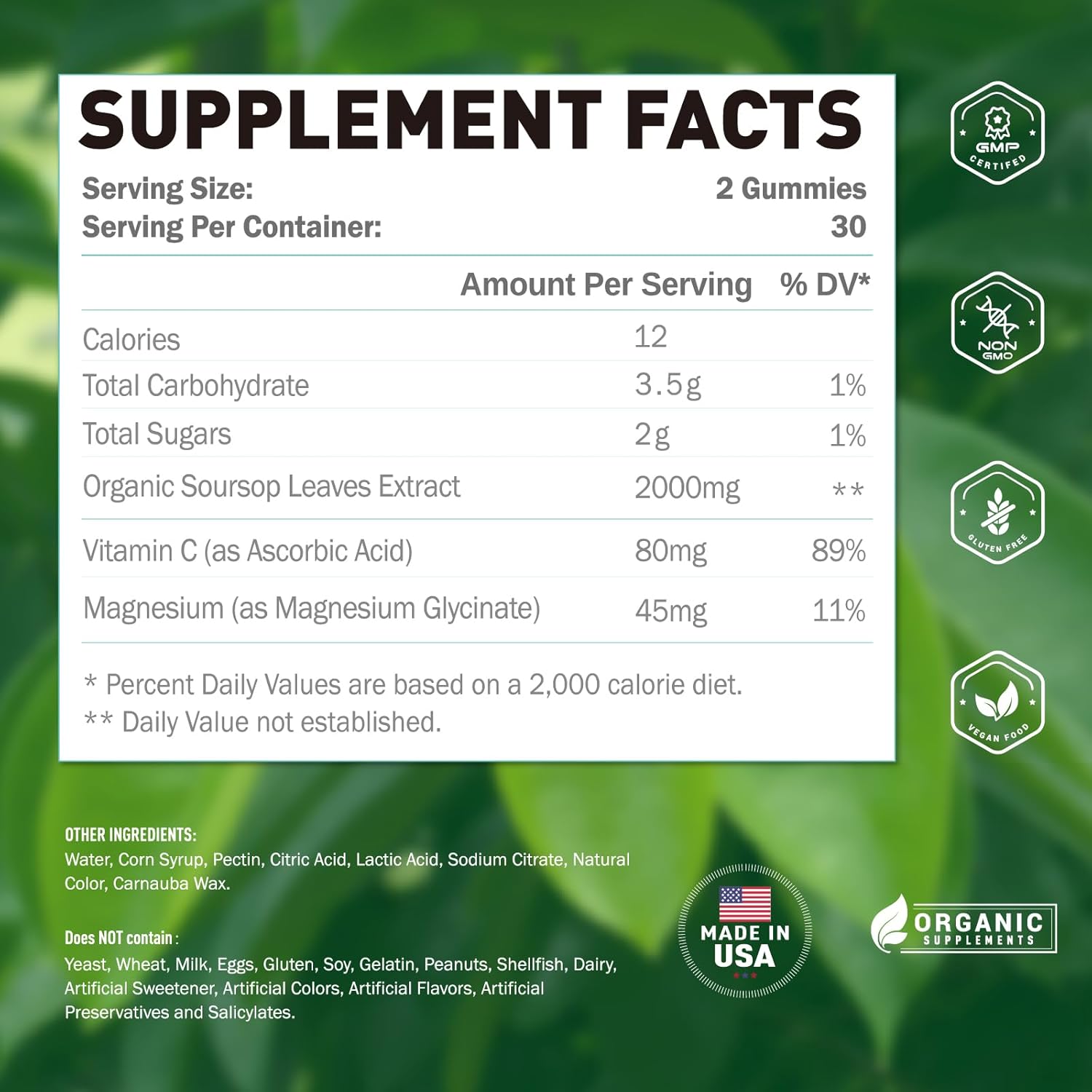 Organic Soursop Graviola Gummies - 2000mg Extract for Immune Support, Antioxidant Boost, Digestive Health - Vegan, Non-GMO - with Vitamin C & Magnesium Glycinate