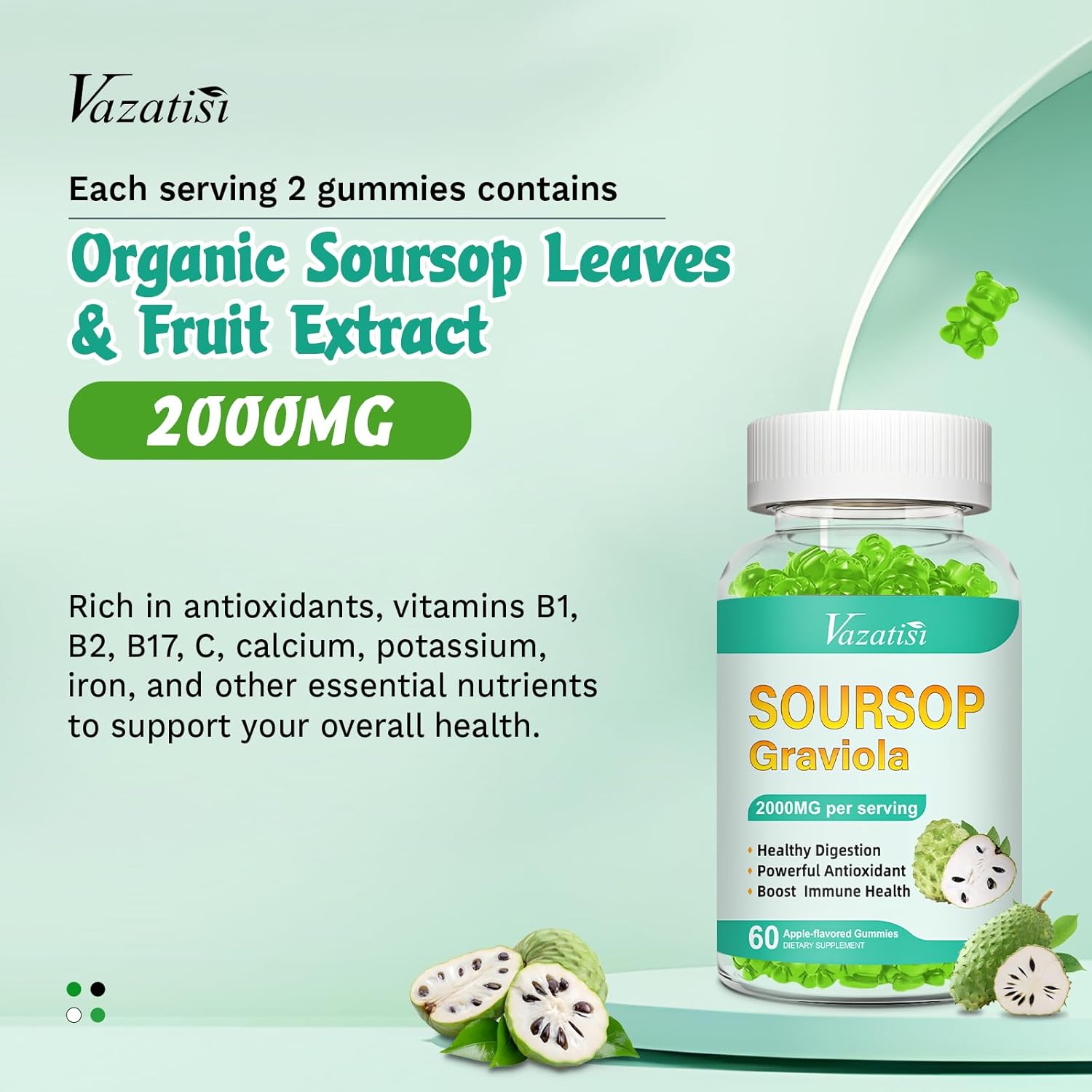 Organic Soursop Graviola Gummies for Cell Support & Immune Boost - 60 Count