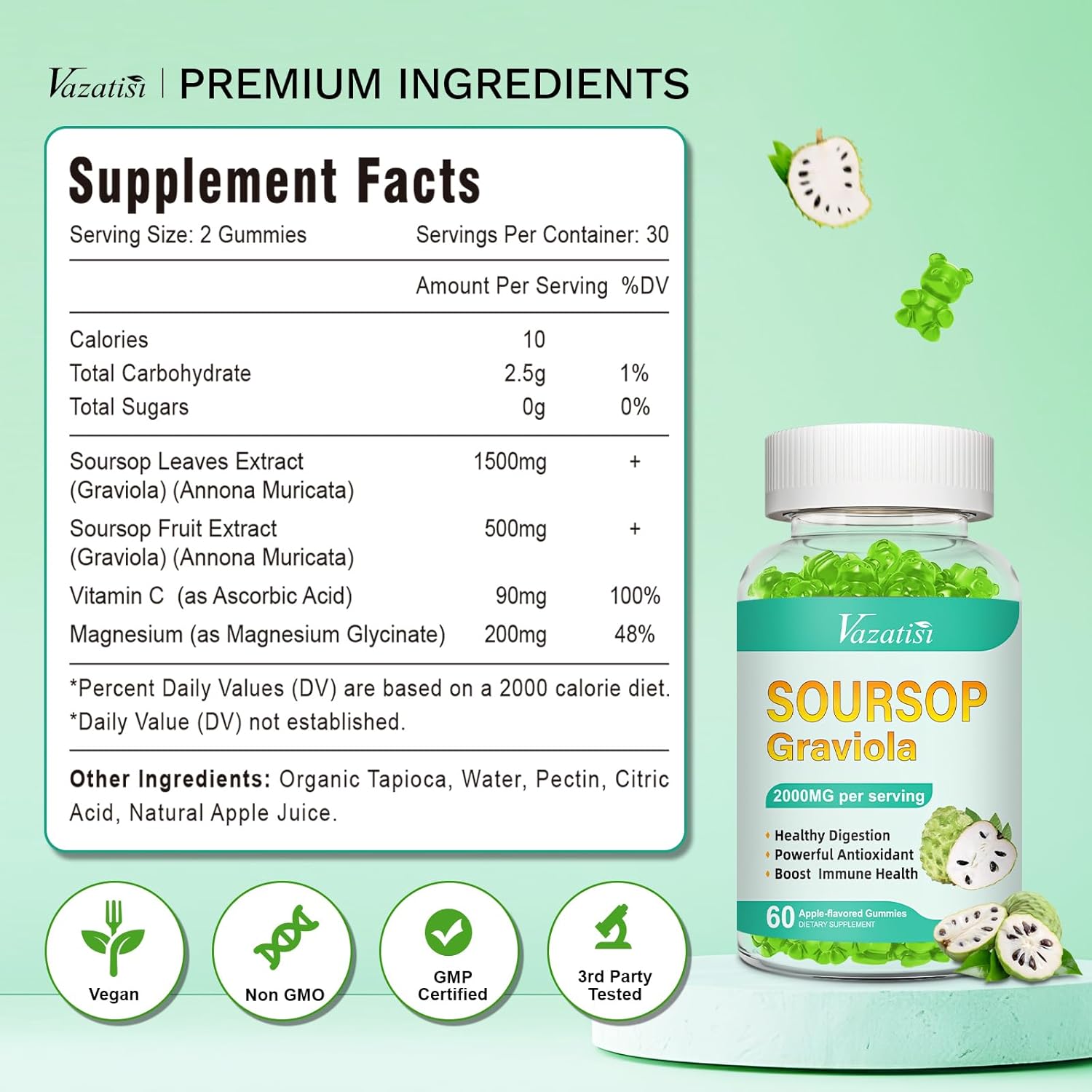 Organic Soursop Graviola Gummies for Cell Support & Immune Boost - 60 Count