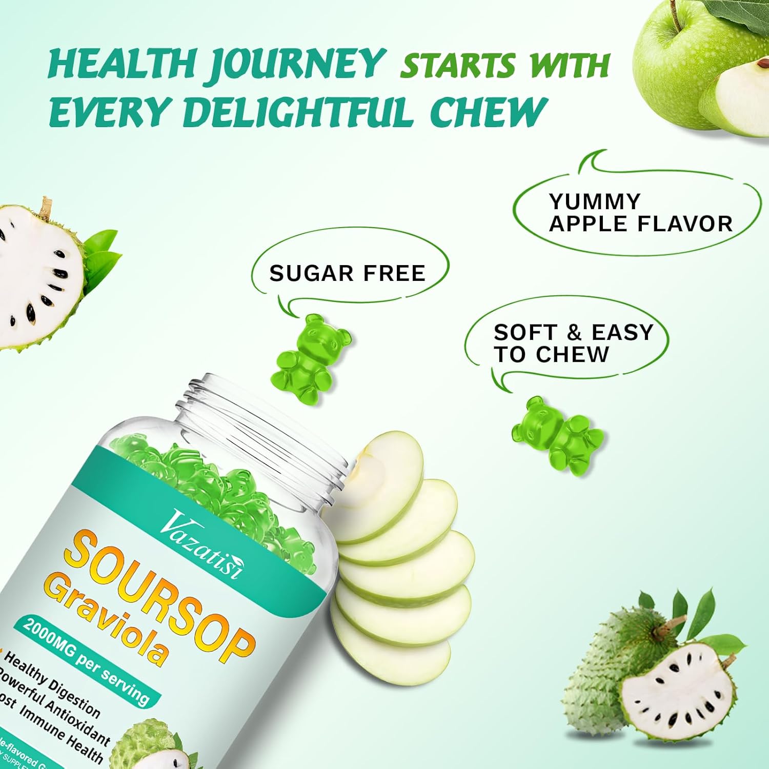 Organic Soursop Graviola Gummies for Cell Support & Immune Boost - 60 Count