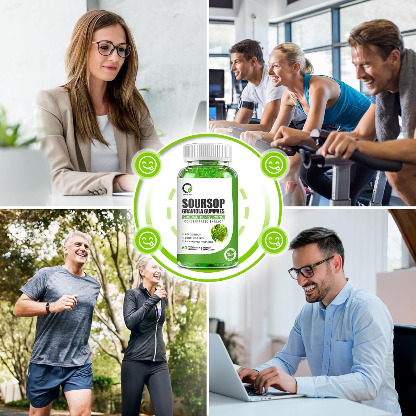 Organic Soursop Graviola Gummies with Vitamin C, Zinc, Digestive Aid - Immune Support, Antioxidant - 60 Gummies, Gluten-Free, Vegan