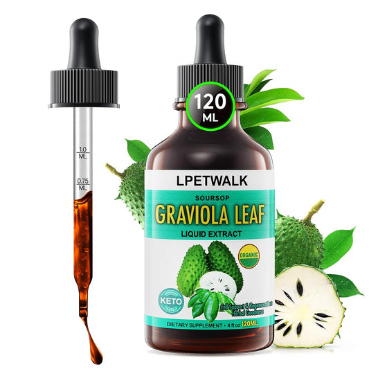Organic Soursop Graviola Leaf Extract Liquid Drops - 4 fl oz (120ml) - 98% Absorption, Big Capacity