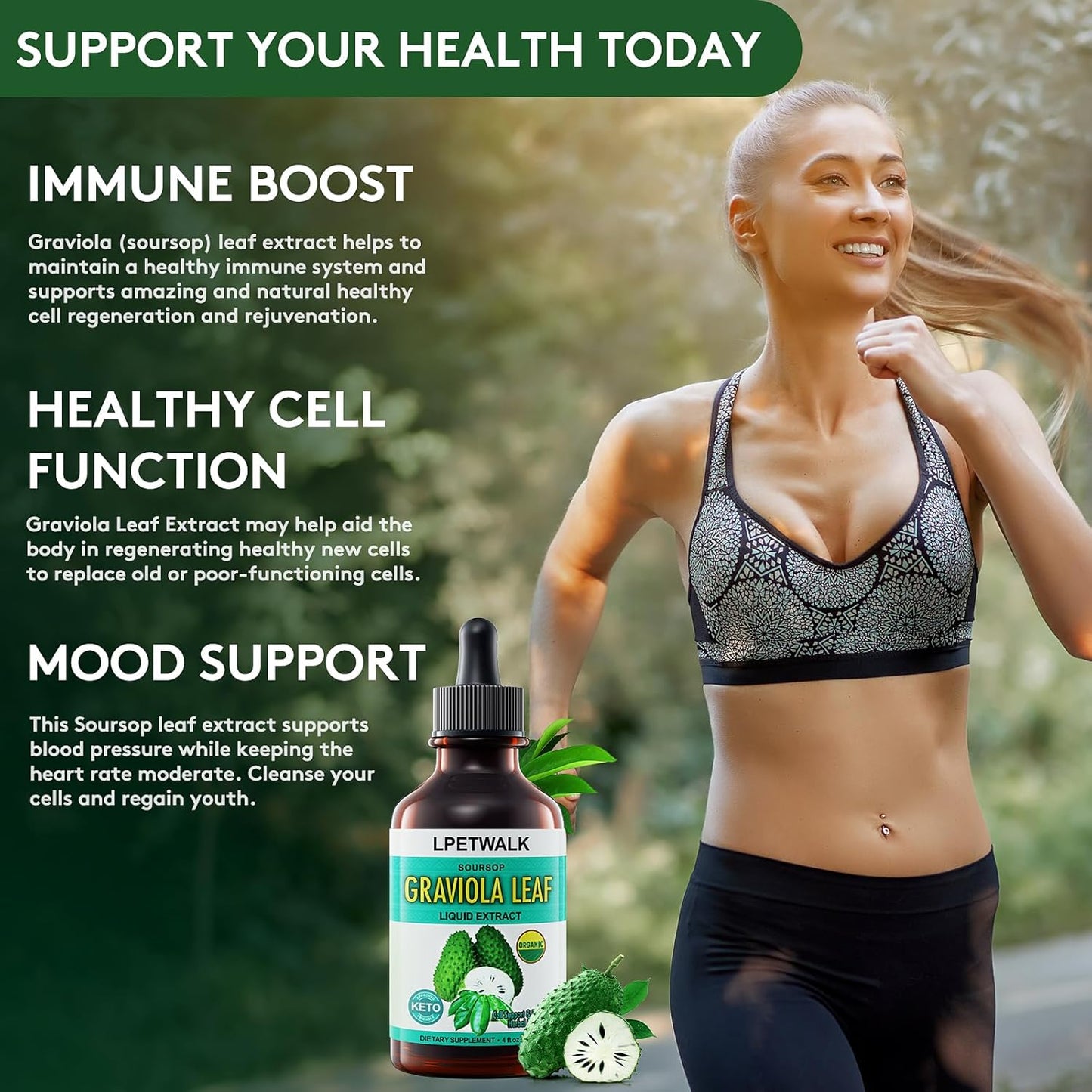 Organic Soursop Graviola Leaf Extract Liquid Drops - 4 fl oz (120ml) - 98% Absorption, Big Capacity