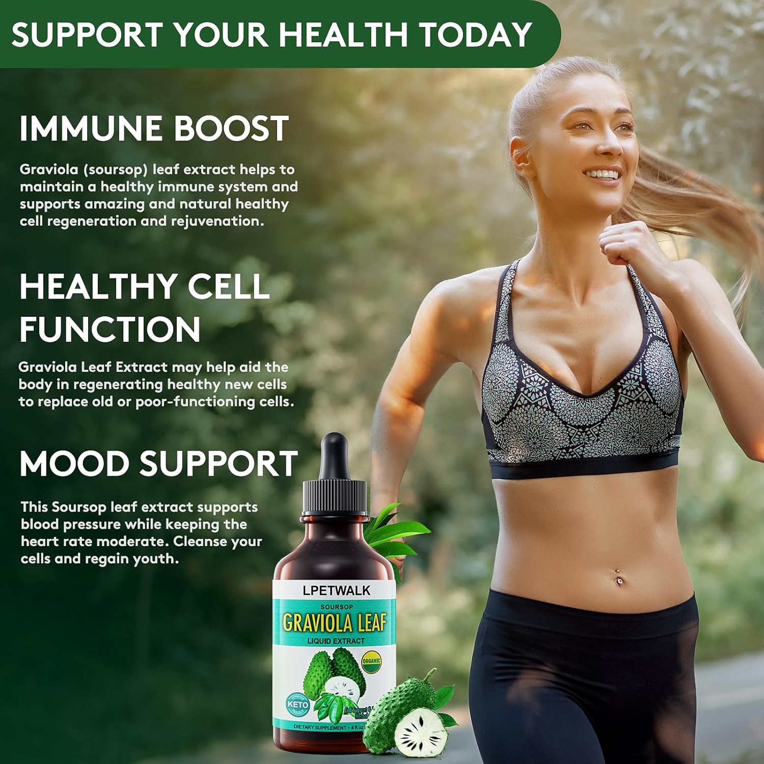 Organic Soursop Graviola Leaf Extract Liquid Drops - 4 fl oz (120ml) - 98% Absorption, Big Capacity