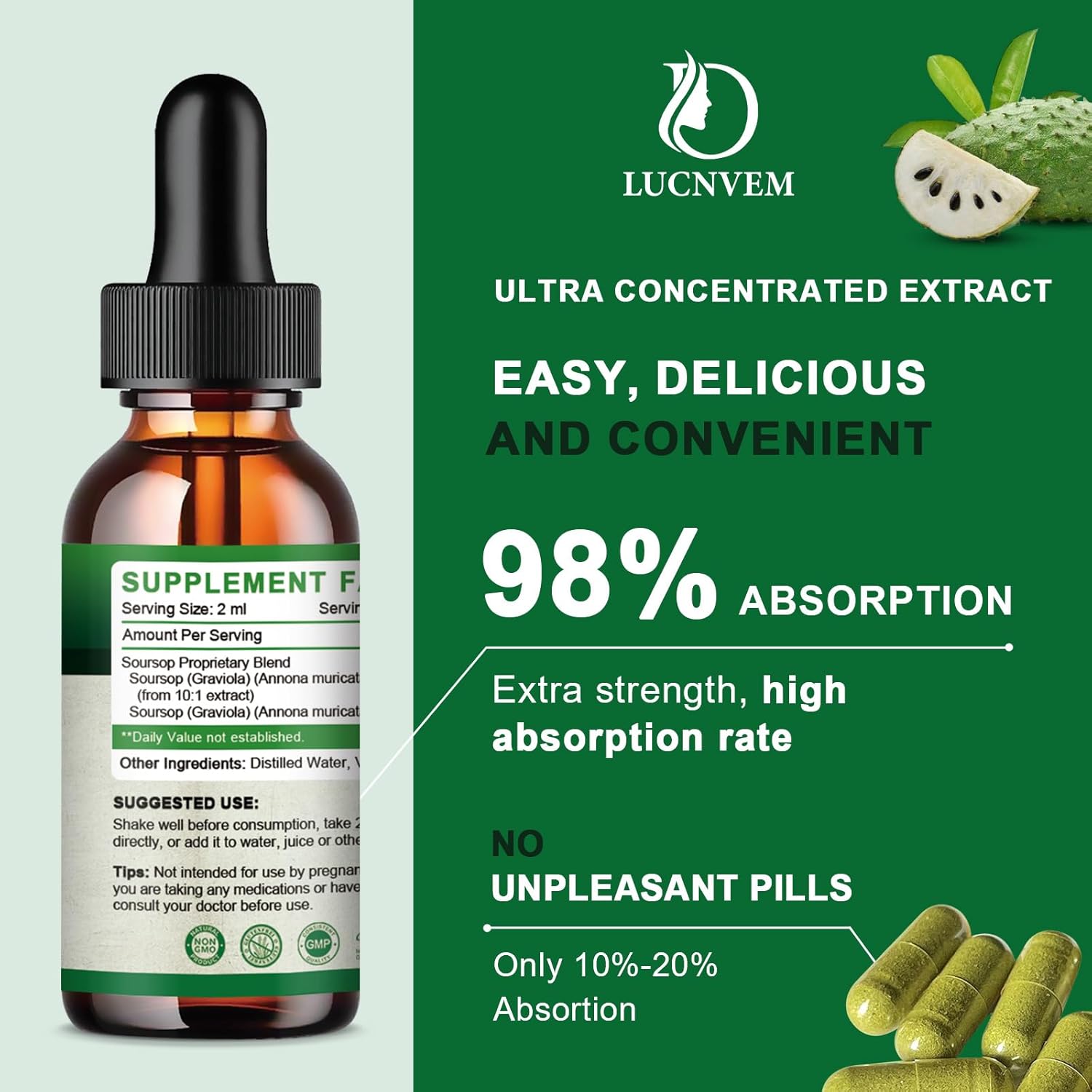 Organic Soursop Graviola Liquid Drops 2000mg - Antioxidant & Immune Support - 1 FL OZ