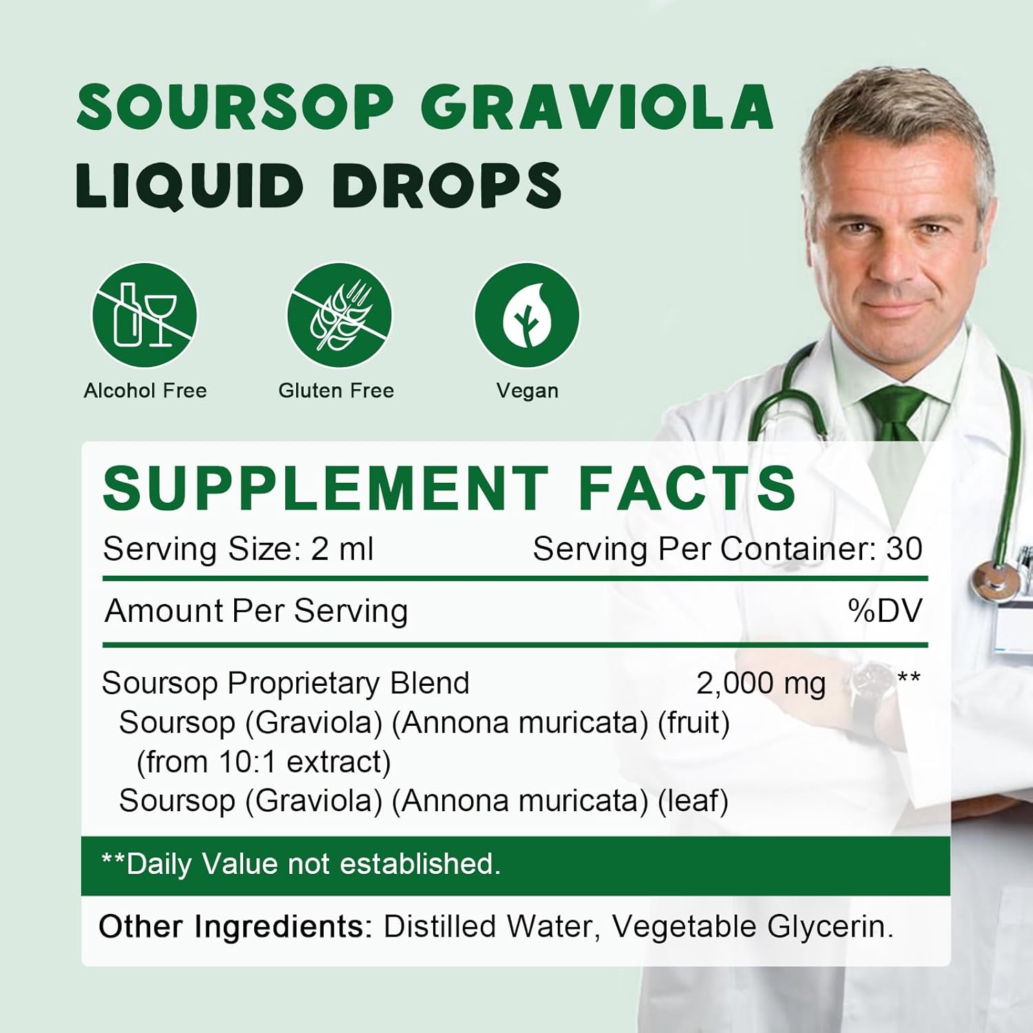 Organic Soursop Graviola Liquid Drops 2000mg - Antioxidant & Immune Support - 1 FL OZ
