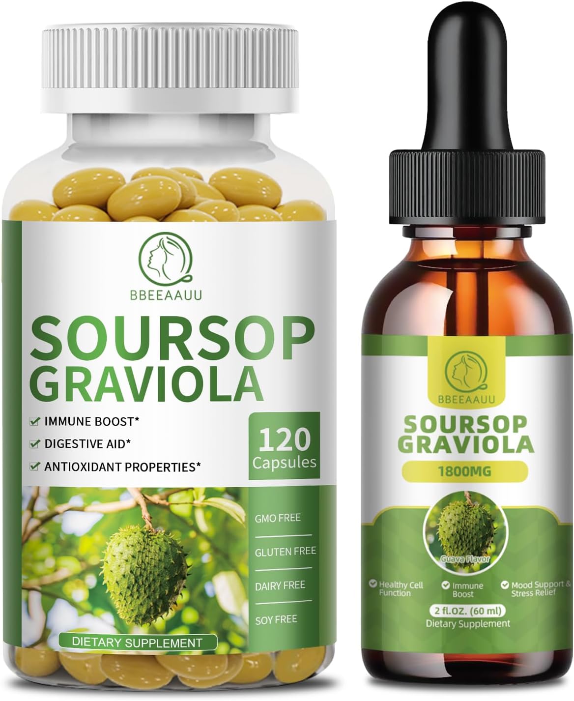 Organic Soursop Graviola Liquid Drops and Capsules for Immune Support