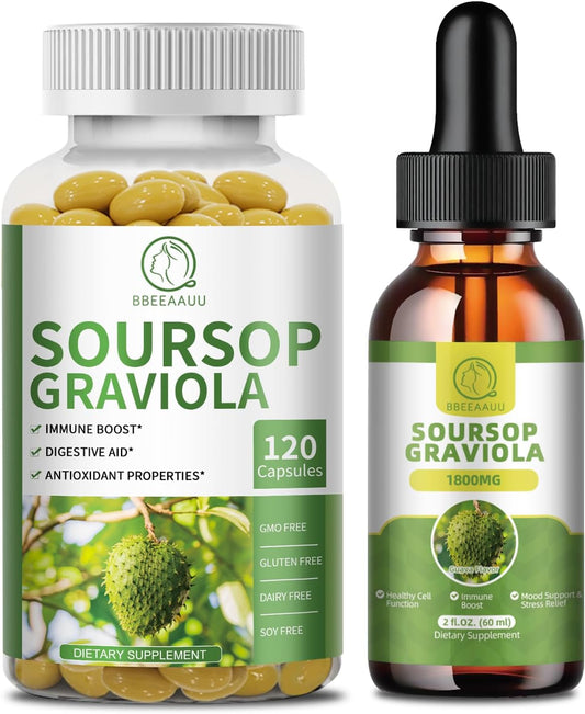 Organic Soursop Graviola Liquid Drops and Capsules for Immune Support