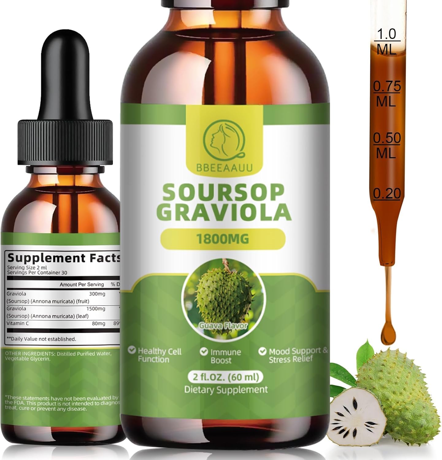 Organic Soursop Graviola Liquid Drops and Capsules for Immune Support